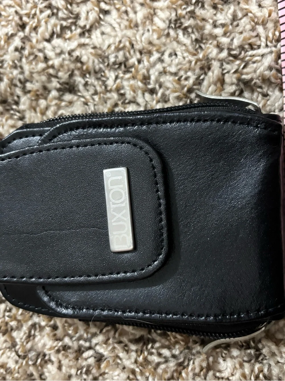 Buxton Black Zip-Around Mini Crossbody Wallet Coin Purse w Detachable Strap